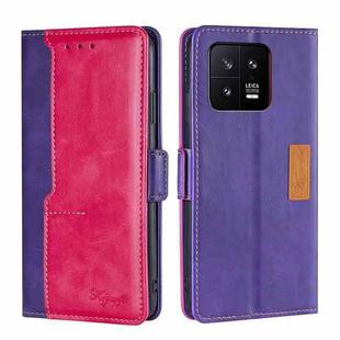 For Xiaomi 13 Contrast Color Side Buckle Leather Phone Case(Purple + Rose Red)