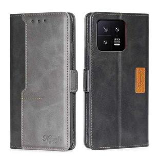 For Xiaomi 13 Contrast Color Side Buckle Leather Phone Case(Black + Grey)