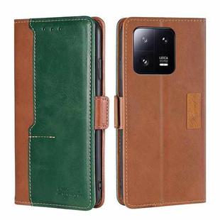 For Xiaomi 13 Pro Contrast Color Side Buckle Leather Phone Case(Light Brown + Green)