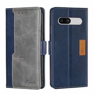 For Google Pixel 7a Contrast Color Side Buckle Leather Phone Case(Blue + Grey)
