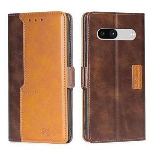 For Google Pixel 7a Contrast Color Side Buckle Leather Phone Case(Dark Brown + Gold)