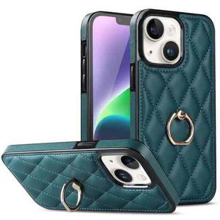For iPhone 14 Rhombic PU Leather Phone Case with Ring Holder(Green)
