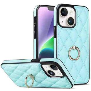 For iPhone 14 Plus Rhombic PU Leather Phone Case with Ring Holder(Blue)