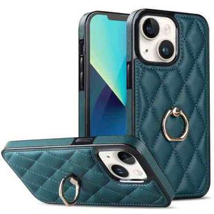 For iPhone 13 mini Rhombic PU Leather Phone Case with Ring Holder(Green)