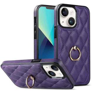 For iPhone 13 mini Rhombic PU Leather Phone Case with Ring Holder(Purple)