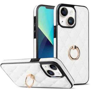 For iPhone 13 Rhombic PU Leather Phone Case with Ring Holder(White)