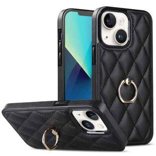 For iPhone 13 Rhombic PU Leather Phone Case with Ring Holder(Black)