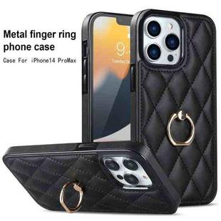 For iPhone 13 Pro Rhombic PU Leather Phone Case with Ring Holder(Black)