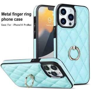 For iPhone 13 Pro Rhombic PU Leather Phone Case with Ring Holder(Blue)