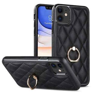 For iPhone 11 Rhombic PU Leather Phone Case with Ring Holder(Black)
