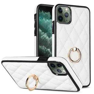 For iPhone 11 Pro Rhombic PU Leather Phone Case with Ring Holder(White)