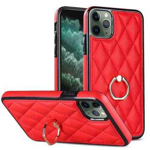 For iPhone 11 Pro Rhombic PU Leather Phone Case with Ring Holder(Red)