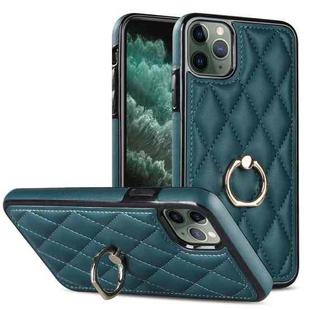 For iPhone 11 Pro Rhombic PU Leather Phone Case with Ring Holder(Green)