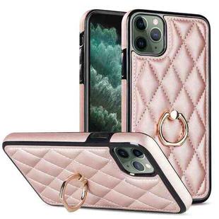 For iPhone 11 Pro Rhombic PU Leather Phone Case with Ring Holder(Rose Gold)