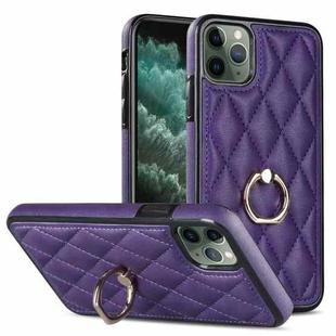 For iPhone 11 Pro Rhombic PU Leather Phone Case with Ring Holder(Purple)