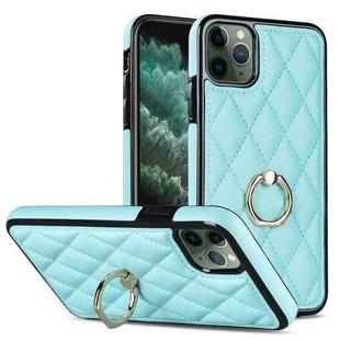 For iPhone 11 Pro Max Rhombic PU Leather Phone Case with Ring Holder(Blue)
