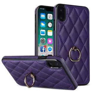 For iPhone X / XS Rhombic PU Leather Phone Case with Ring Holder(Purple)