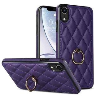 For iPhone XR Rhombic PU Leather Phone Case with Ring Holder(Purple)