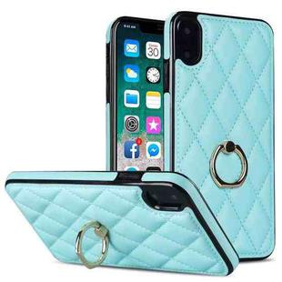 For iPhone XS Max Rhombic PU Leather Phone Case with Ring Holder(Blue)