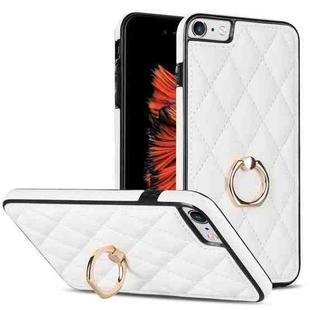 For iPhone SE 2020 / SE 2022 / 7 / 8 Rhombic PU Leather Phone Case with Ring Holder(White)