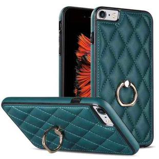 For iPhone SE 2020 / SE 2022 / 7 / 8 Rhombic PU Leather Phone Case with Ring Holder(Green)