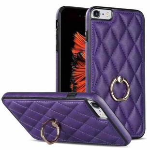 For iPhone SE 2020 / SE 2022 / 7 / 8 Rhombic PU Leather Phone Case with Ring Holder(Purple)