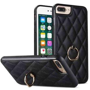 For iPhone 7 Plus / 8 Plus Rhombic PU Leather Phone Case with Ring Holder(Black)