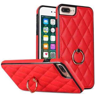 For iPhone 7 Plus / 8 Plus Rhombic PU Leather Phone Case with Ring Holder(Red)