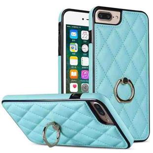 For iPhone 7 Plus / 8 Plus Rhombic PU Leather Phone Case with Ring Holder(Blue)