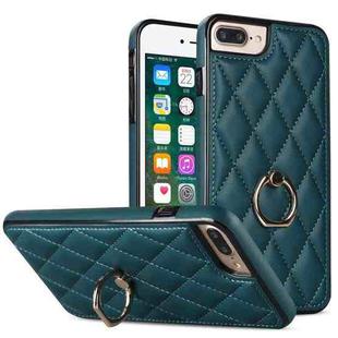 For iPhone 7 Plus / 8 Plus Rhombic PU Leather Phone Case with Ring Holder(Green)