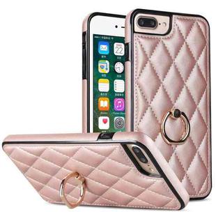 For iPhone 7 Plus / 8 Plus Rhombic PU Leather Phone Case with Ring Holder(Rose Gold)