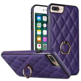 For iPhone 7 Plus / 8 Plus Rhombic PU Leather Phone Case with Ring Holder(Purple)