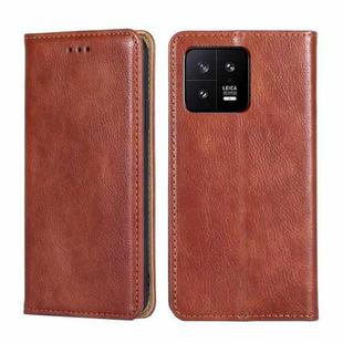 For Xiaomi 13 Gloss Oil Solid Color Magnetic Leather Phone Case(Brown)