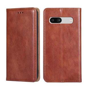 For Google Pixel 7a Gloss Oil Solid Color Magnetic Leather Phone Case(Brown)