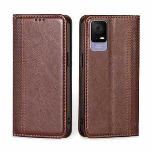 For TCL 405 / 406 / 408 Grid Texture Magnetic Flip Leather Phone Case(Brown)