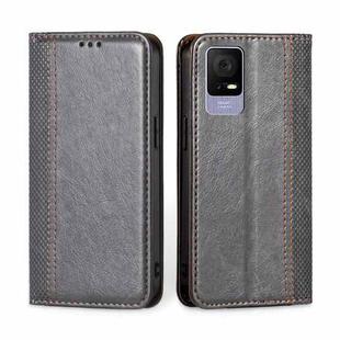 For TCL 405 / 406 / 408 Grid Texture Magnetic Flip Leather Phone Case(Grey)