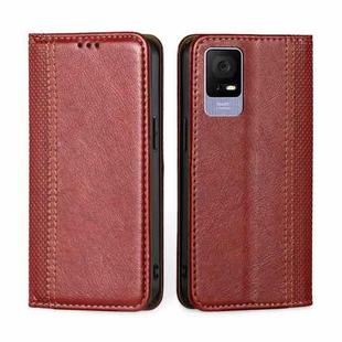 For TCL 405 / 406 / 408 Grid Texture Magnetic Flip Leather Phone Case(Red)