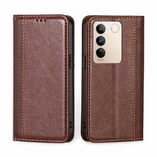 For vivo S16 / S16 Pro Grid Texture Magnetic Flip Leather Phone Case(Brown)