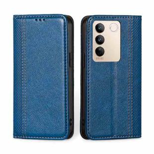 For vivo S16 / S16 Pro Grid Texture Magnetic Flip Leather Phone Case(Blue)