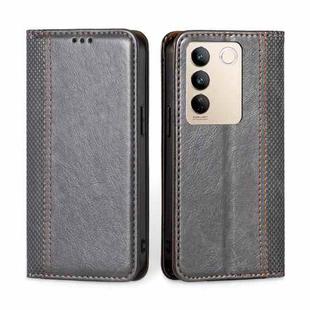 For vivo S16 / S16 Pro Grid Texture Magnetic Flip Leather Phone Case(Grey)