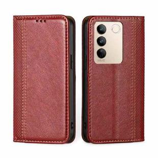 For vivo S16 / S16 Pro Grid Texture Magnetic Flip Leather Phone Case(Red)