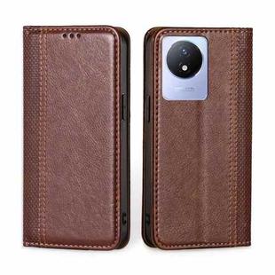 For vivo Y02 4G Grid Texture Magnetic Flip Leather Phone Case(Brown)