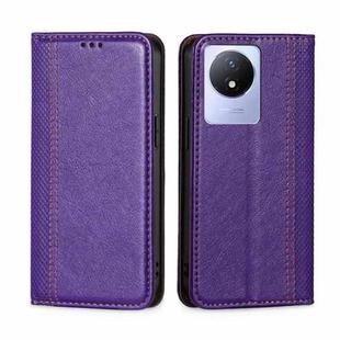 For vivo Y02 4G Grid Texture Magnetic Flip Leather Phone Case(Purple)