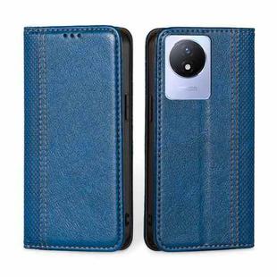 For vivo Y02 4G Grid Texture Magnetic Flip Leather Phone Case(Blue)