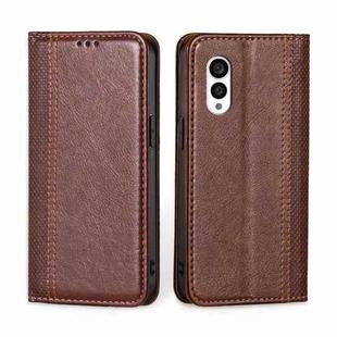 For Fujitsu Arrows N F-51C Grid Texture Magnetic Flip Leather Phone Case(Brown)