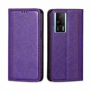 For Xiaomi Redmi K60E Grid Texture Magnetic Flip Leather Phone Case(Purple)