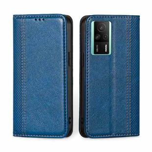 For Xiaomi Redmi K60E Grid Texture Magnetic Flip Leather Phone Case(Blue)