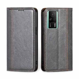 For Xiaomi Redmi K60E Grid Texture Magnetic Flip Leather Phone Case(Grey)