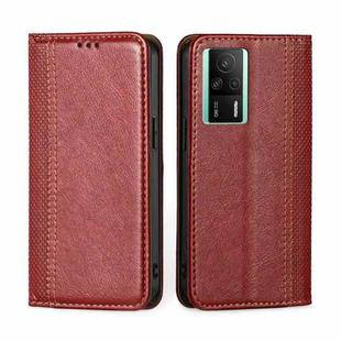 For Xiaomi Redmi K60E Grid Texture Magnetic Flip Leather Phone Case(Red)