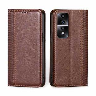 For Honor 80 GT Grid Texture Magnetic Flip Leather Phone Case(Brown)